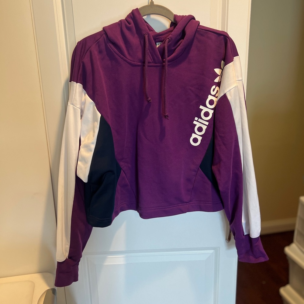 Adidas Purple Hoodie with White and Blue Panels